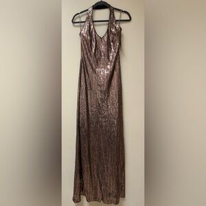 NwT:Js Boutique Nordstrom Bronze Backless Sequin Dress🟤